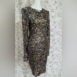 Sweet Lemon Multicolor Sequin Long Sleeve Dress Sz M